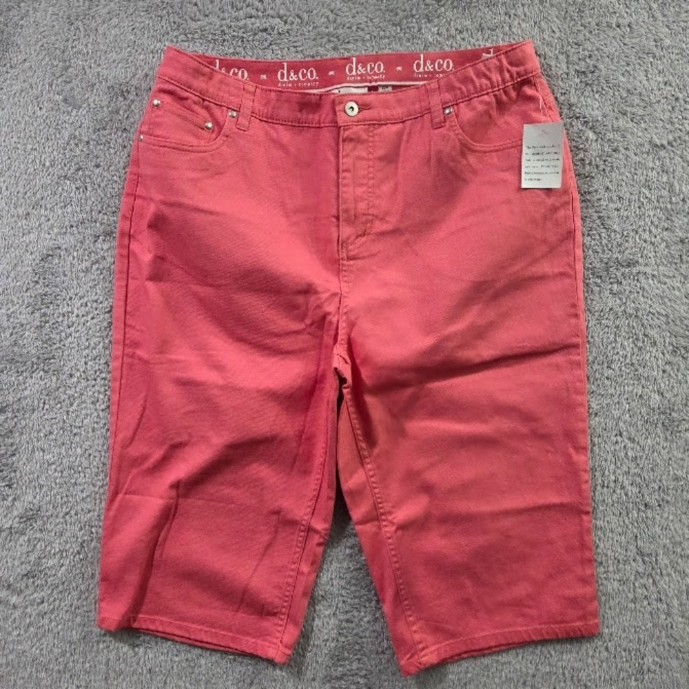 Denim & Co Women 20W Capri Pants NWT Pink Coral Denim‎ Cropped Jeans Plus Size